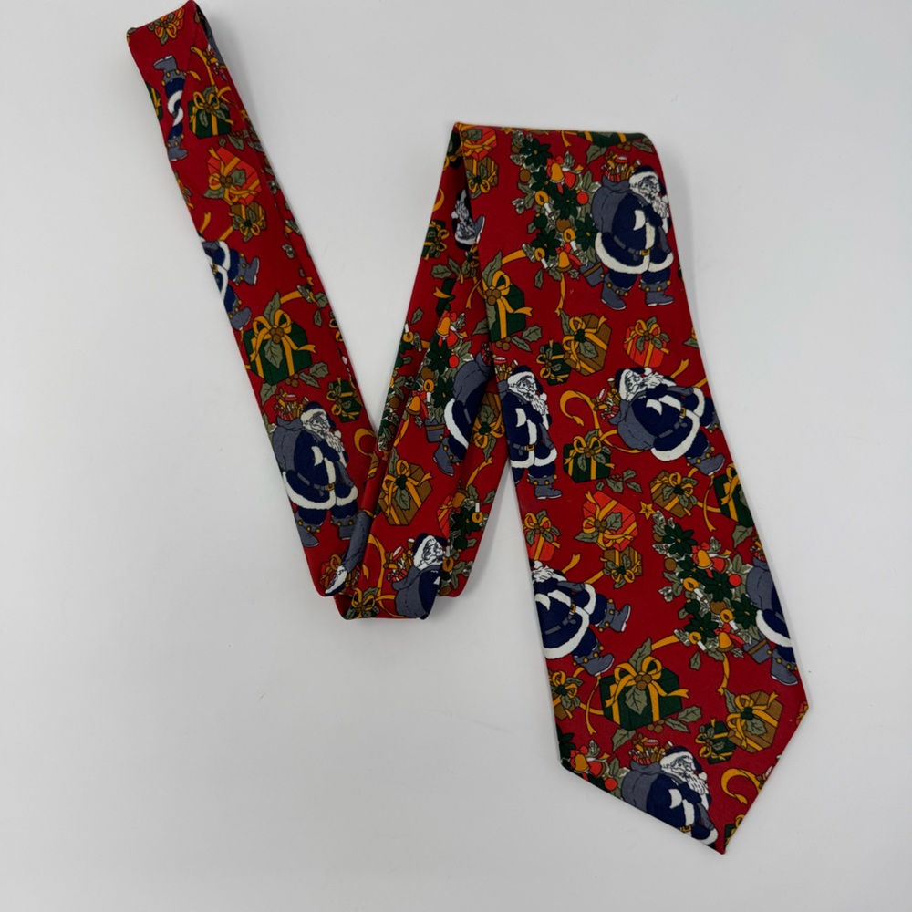Vintage Rene' Chagal Hand Made Santa Neck‎ Tie, polyester, holiday, christmas